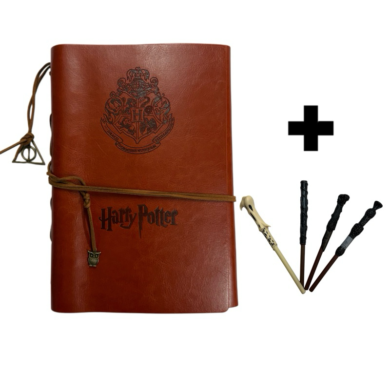 Caderno Harry Potter Fichário Capa de Couro sintetico + Caneta Varinha Mágica | Escolar Kwaii ✨ em Oferta na Shopee