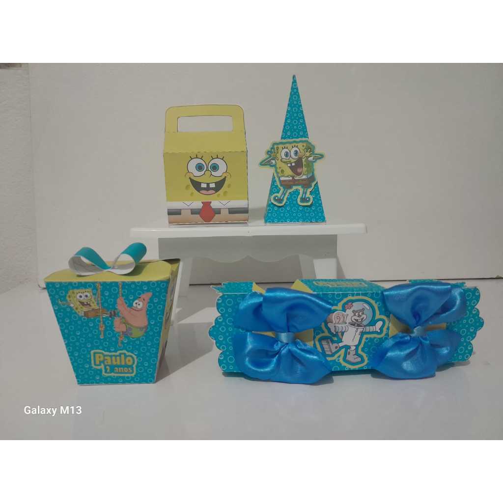 Kit Festa Personalizada Bob Esponja, caixinhas de Aniversário, Lembrancinha de Festa infantil