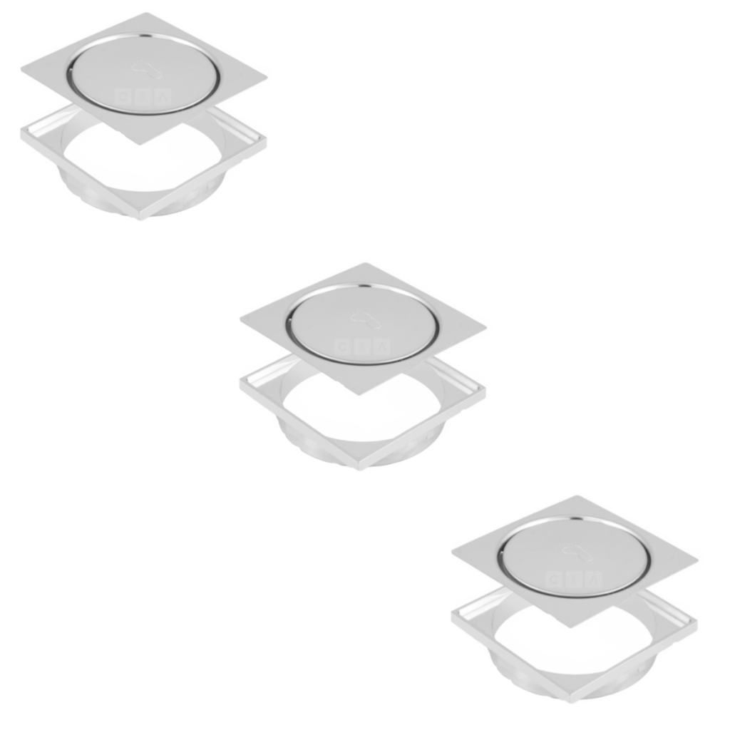 Kit 03 Ralo Click Inteligente Inox 10x10 Anti inseto e Anti Odor + 03 Porta Grelha Abs Croamado