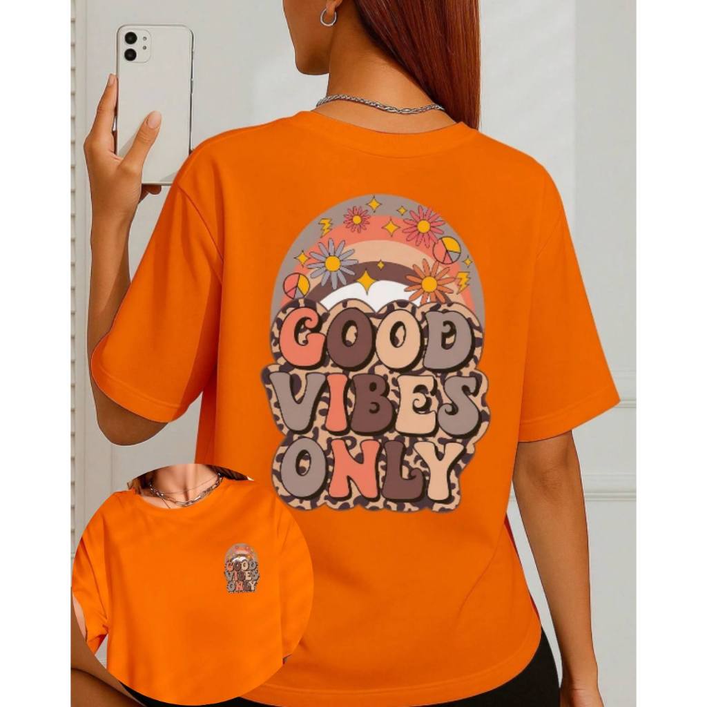 Camiseta Feminina Blusa Camisa Oversize Good Vibes Malha Premium