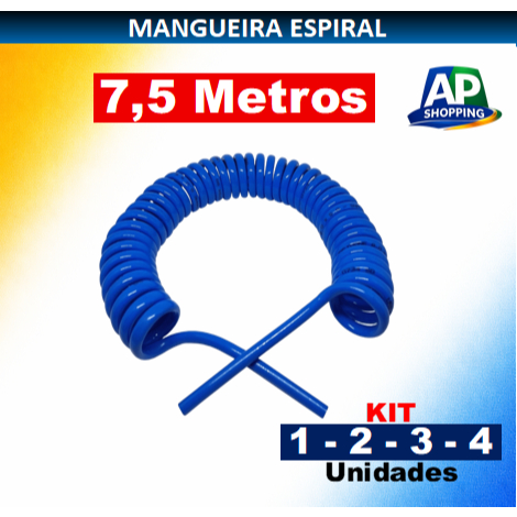 Mangueira Espiral 8mm X 7,5 Metros Tubo P.u Azul Ar Comprimido. Bico de limpeza Kit de 1,2,3,4 un.