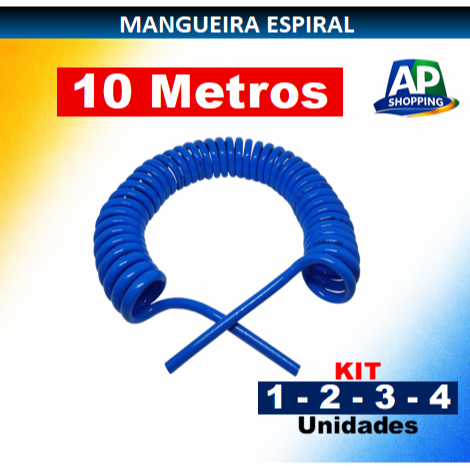 Mangueira Espiral 8mm X 10 Metros Tubo P.u Azul Ar Comprimido. Bico de limpeza Kit de 1,2,3,4 un.
