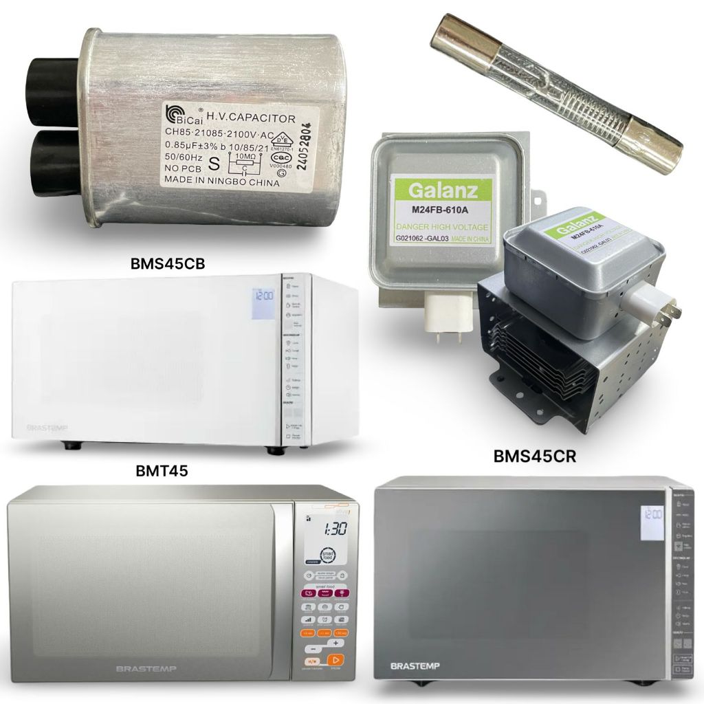 Kit Reparador Microondas BMS45CB / BMS45CR / BMT45 Magnetron 610A + Cap 0,85uf + Fusivel de Vidro 0.8A