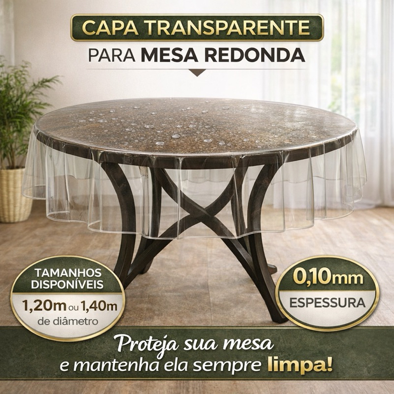 Toalha De Mesa Redonda Plástico Transparente 1,40m diamentro em Oferta na Shopee