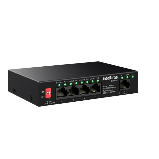 Switch 5 Portas 4 Portas PoE Gigabit Ethernet + 1 Uplink S1105G-P Intelbras