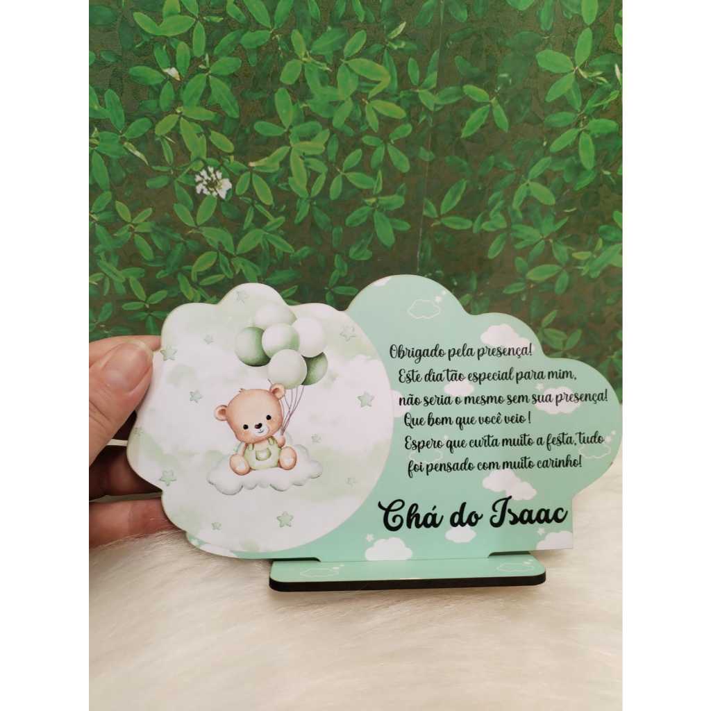 Centro de Mesa Personalizado em MDF Ursinho – Lembrancinha Decoração para Chá Revelação Fralda Bebê