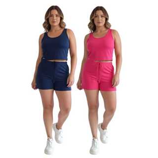 Kit 2 Conjuntos Femininos Malha Fria Verão Short e Regata - Cores Lindas em Oferta na Shopee