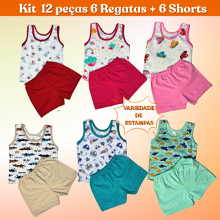Conjunto Infantil Regata Estampada e Short Liso Kit de 6, 3, 2 e 1 conjunto Pijama de bebê em Oferta na Shopee