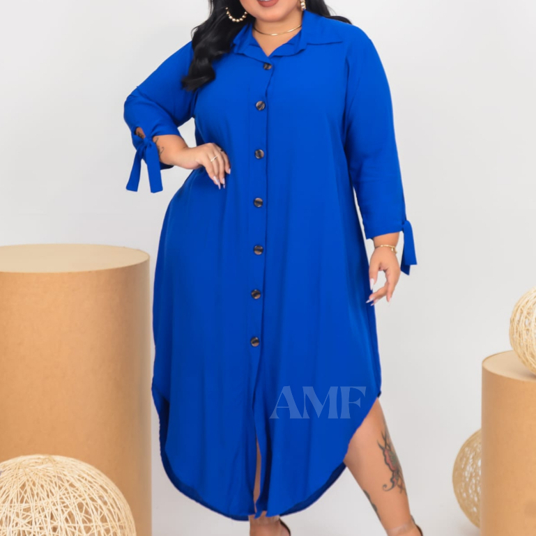 Vestido Shemise Barra Redonda E Botões Plus Size Feminina| NOVA TENDENCIA — imagem 2 de 2