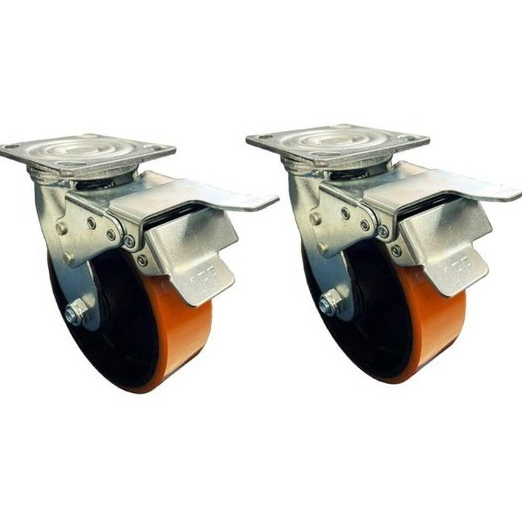 Kit com 2 Rodízios Giratório de Poliuretano Com Freio - 5Pol - 50MM - 350kg - JST