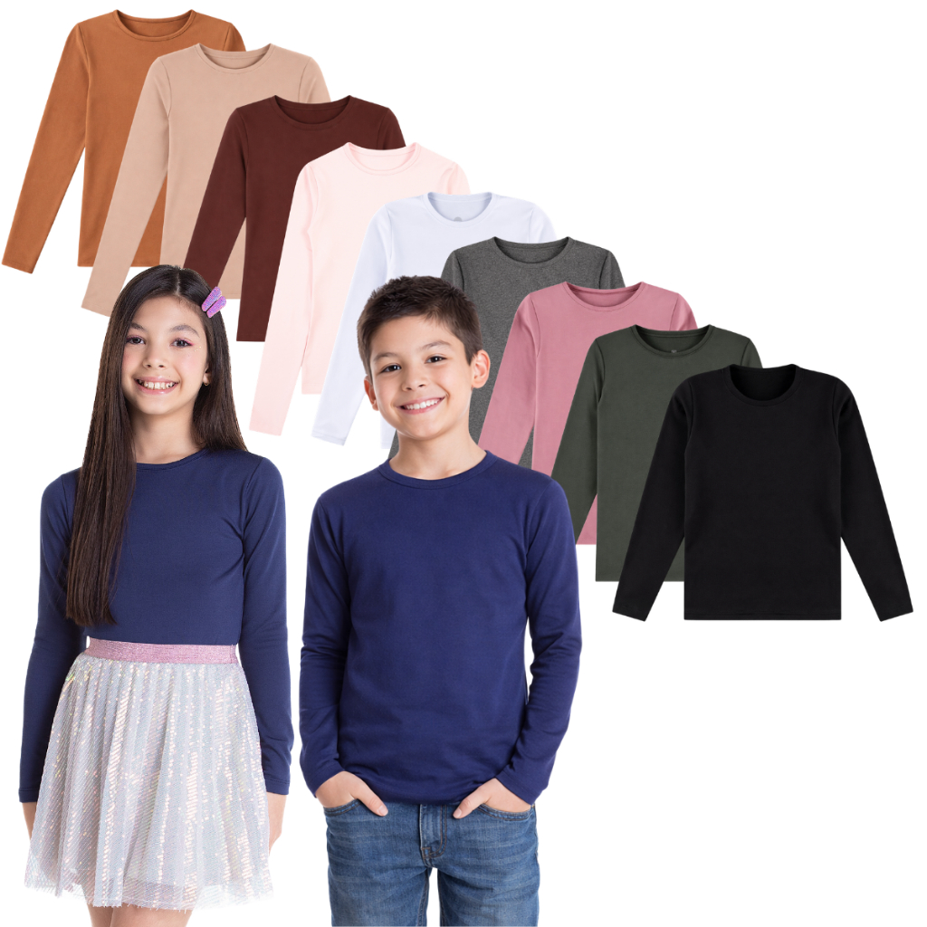 Kit 4 Blusa Térmica Segunda Pele Infantil Uniforme Escolar Unissex Menino e Menina Tamanho 1 ao 16