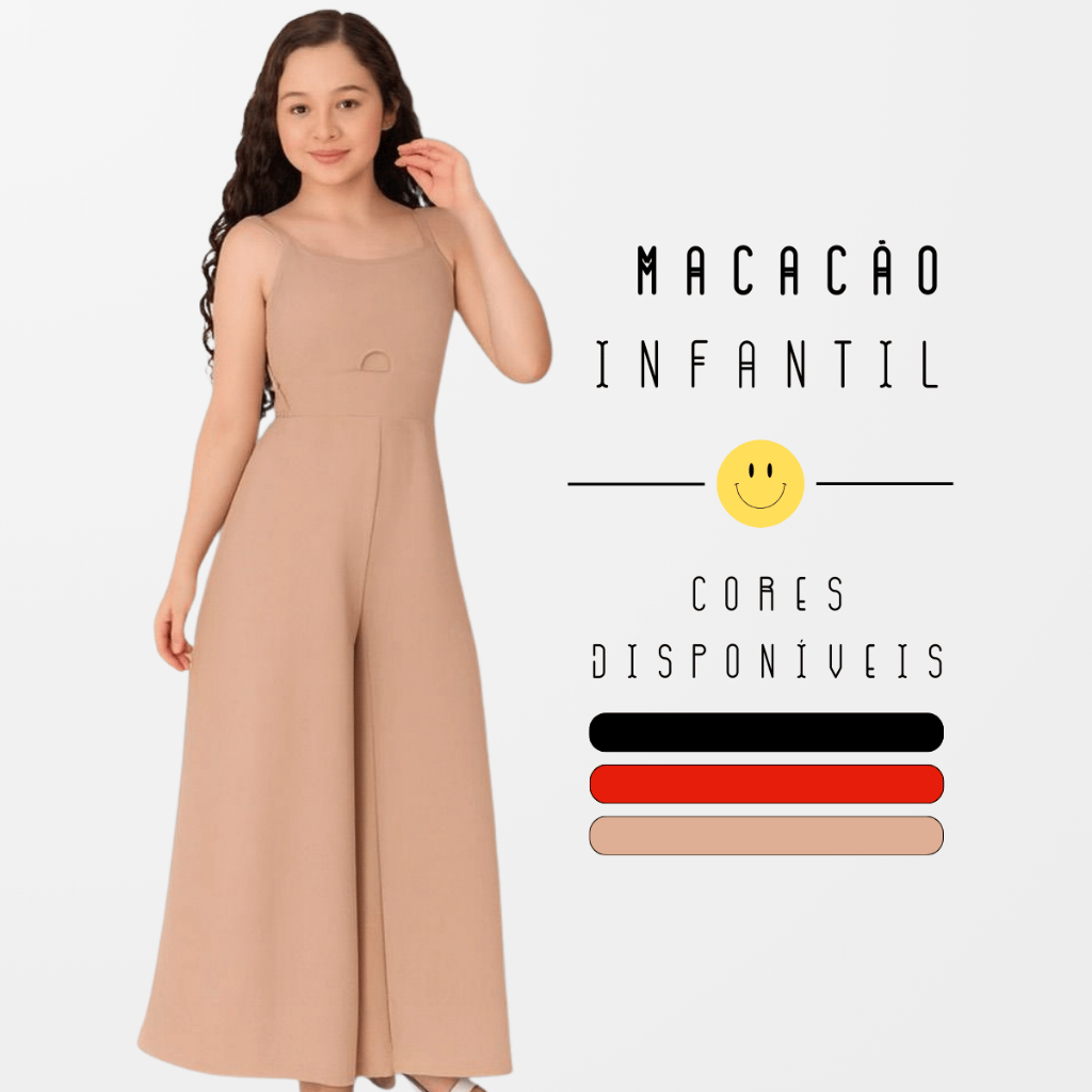 Macacão Infantil Menina Amarração Elegante Moda Festa Casual Estiloso Confortável