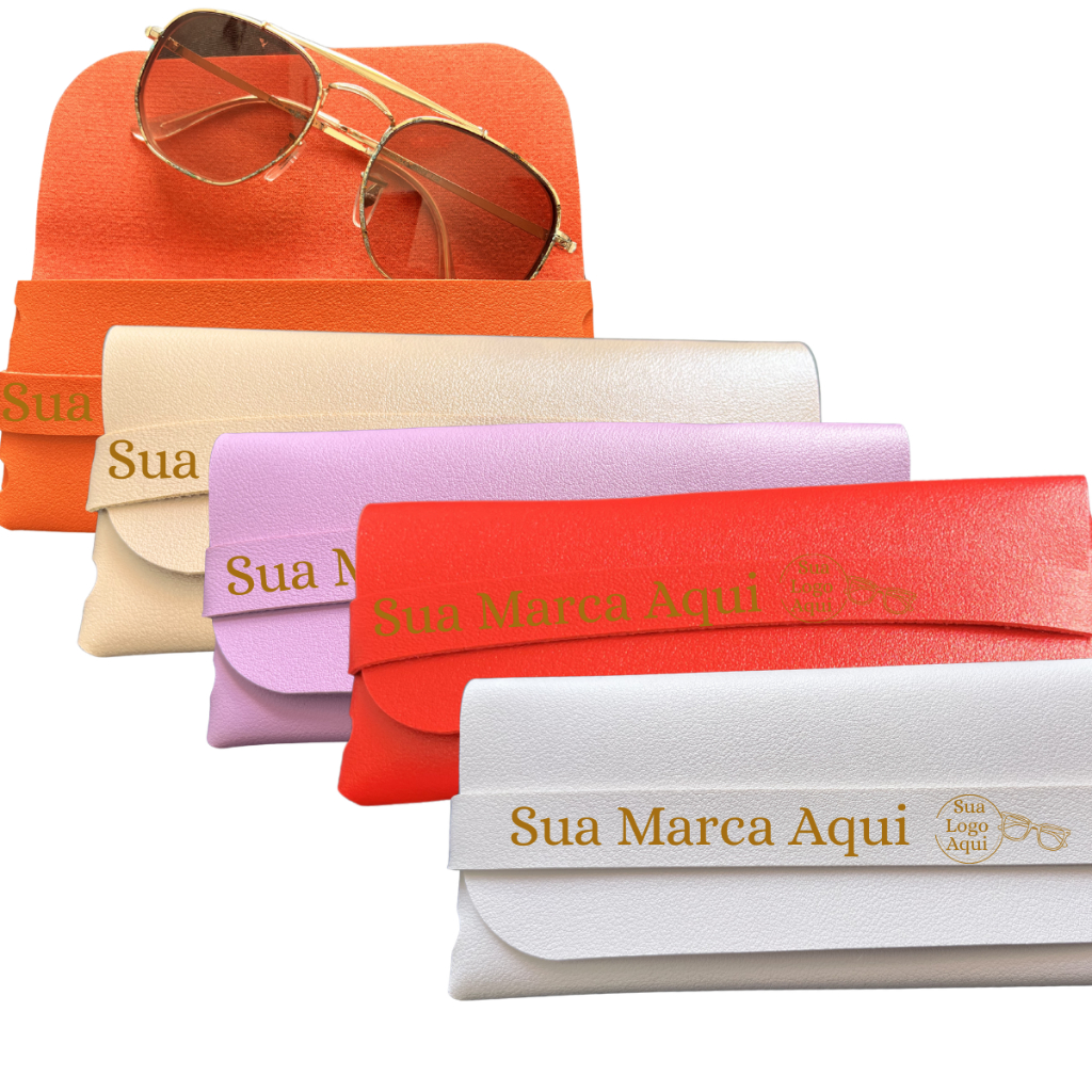 Kit Personalizado Com Sua Logo Porta Óculos Estojo Couro Ecológico Atacado Kit Customizado