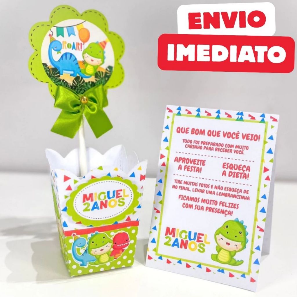 ENVIO RÁPIDO Kit Centro de mesa Dinossauro Baby Cachepô Personalizado Enfeite Plaquinha Lembrancinha