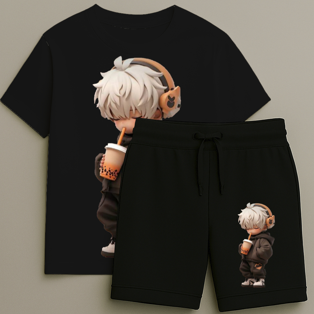 Camiseta e Bermuda Menino Do Suco Conjunto Masculino T-shirt Estampa Shorts Blusa Do Tamanho 2 ao 16