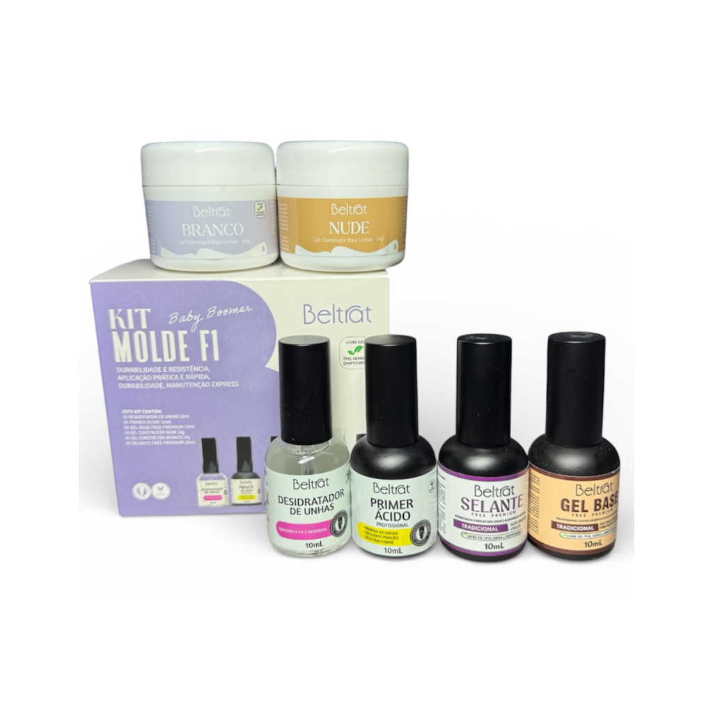 Kit Molde F1 Baby Boomer 2 Gel 14g + Gel Base 10ml + Selante + Primer Acido + Desidrat - Beltrat