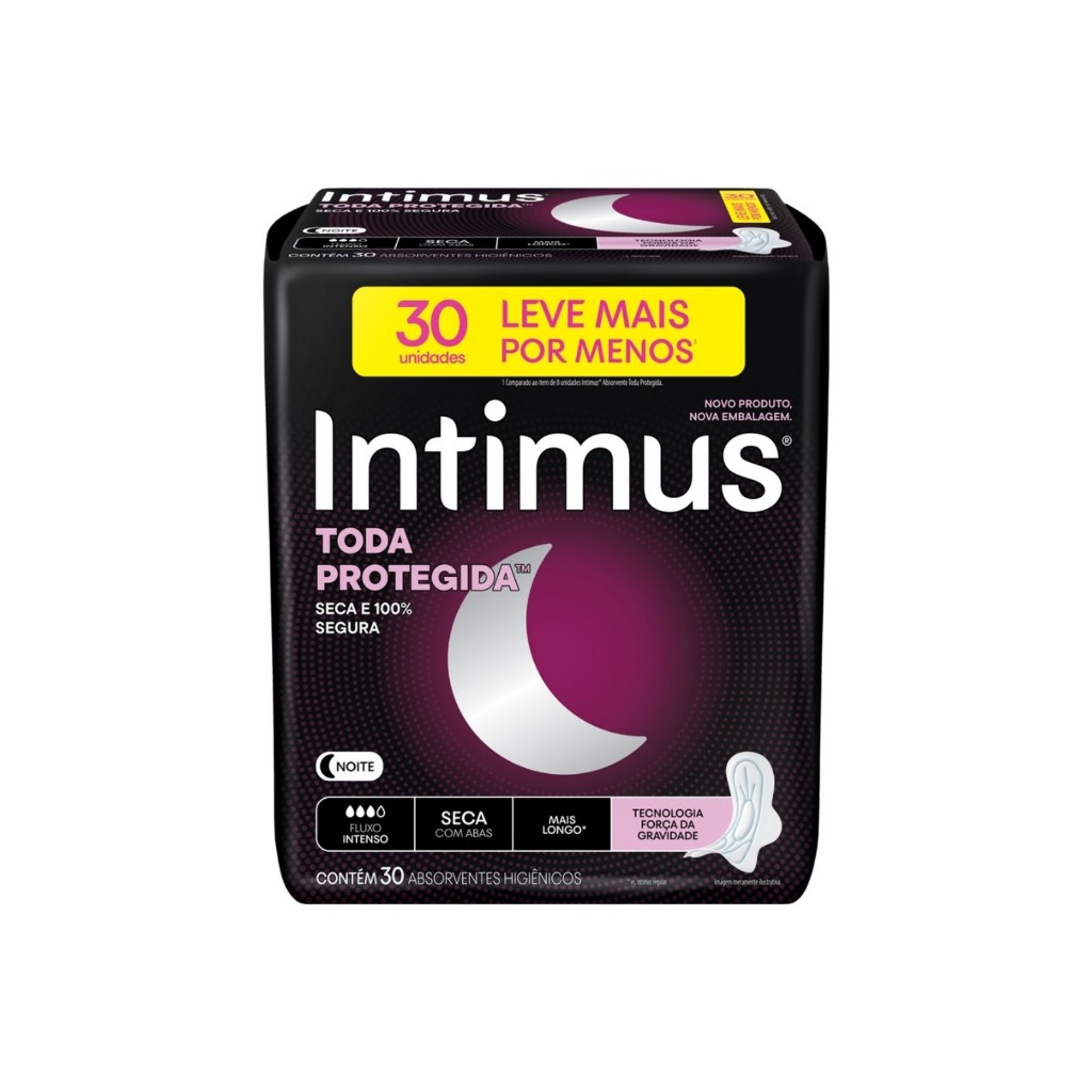 Absorvente Intimus Noturno Fluxo Intenso Seca com Abas 30 Unidades em Oferta na Shopee