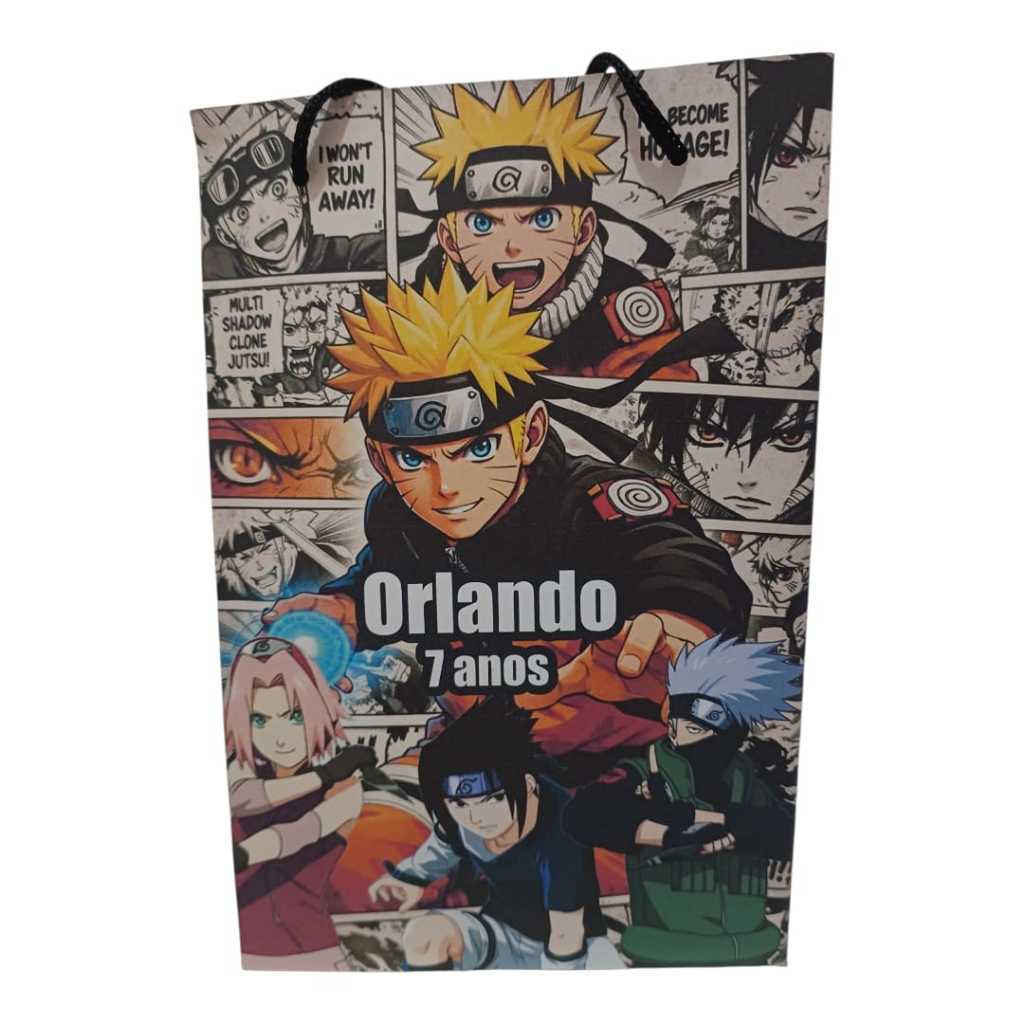 Sacolinha Personalizada com nome e idade (cabe Pipoca) Naruto Surpresa Festa Aniversário Lembrancinhas