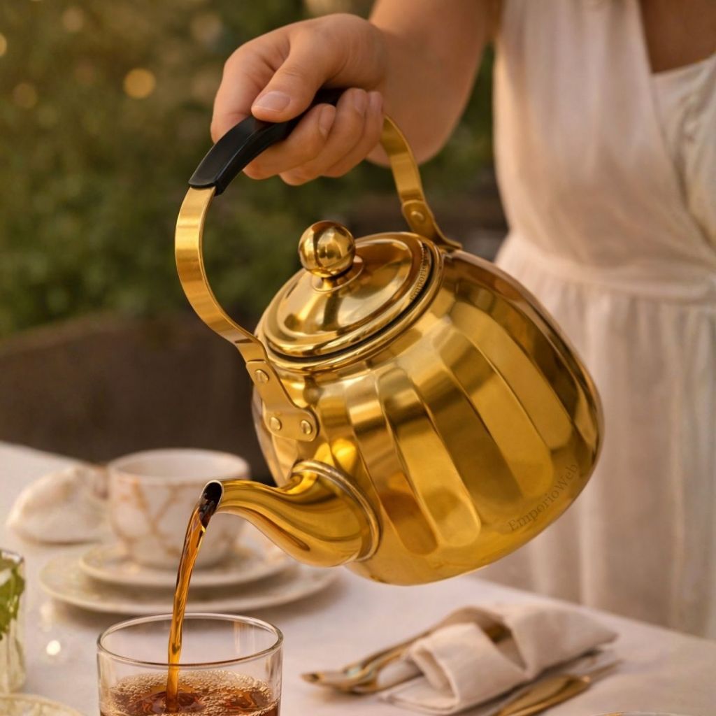 Chaleira Dourada Com Infusor Indução Chaleira Bule Mesa Posta 1L 1,5L 600ML Preto