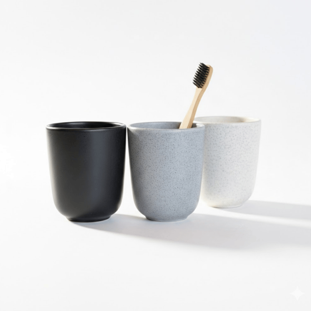 Porta Escova De Dente Banheiro Cerâmica Marmorizado Osaka Para Bancada Banheiro OU