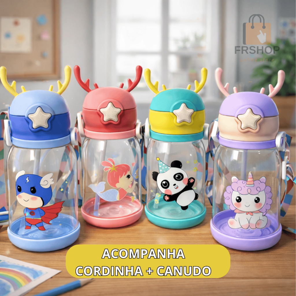 Garrafa de Agua Infantil Com Alça Canudo Copo de Alce Menino Menina em Oferta na Shopee
