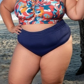 biquini Calcinha hot pants cintura, Alta Plus Size Drapeada, Biquíni feminino confortavel modeladora