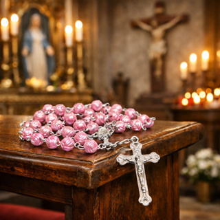 Terço Rosário Católico Colar Com Contas rosa Terço Crisma Terço primeira comunhão Lindo terço em Oferta na Shopee