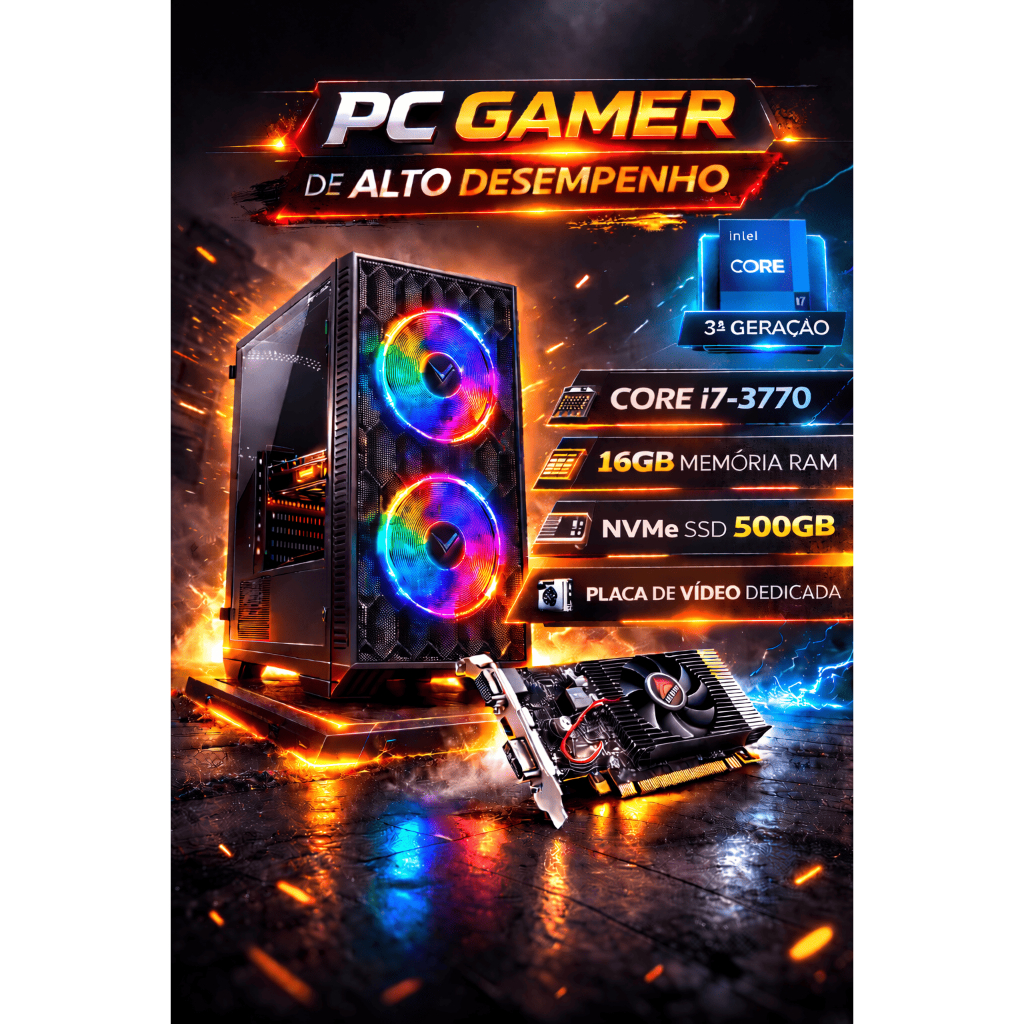 Computador Gamer Intel Core i7 - 16GB de RAM - SSD 500GB - Placa de Vídeo GT730 4GB