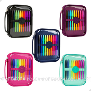 Estojo Transparente Organizador Grande com Divisória e Alça 12 Elásticos para Canetas Escolar em Oferta na Shopee