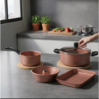 Jogo De Panelas 4 Peças Antiaderente Kit Caçarola Forma Formas E Fervedor em Oferta na Shopee