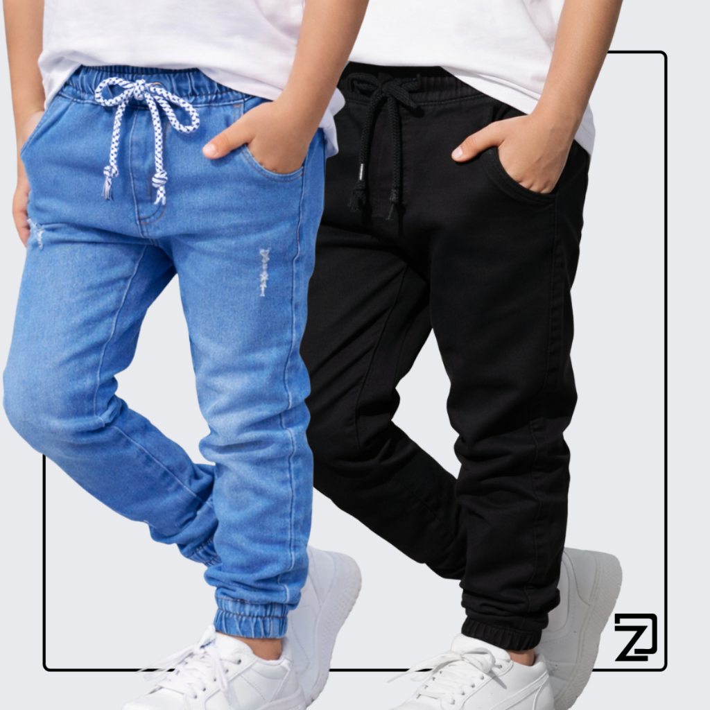 Kit 2 Calça Jogger Punho Jeans Sarja Infantil Masculino em Oferta na Shopee