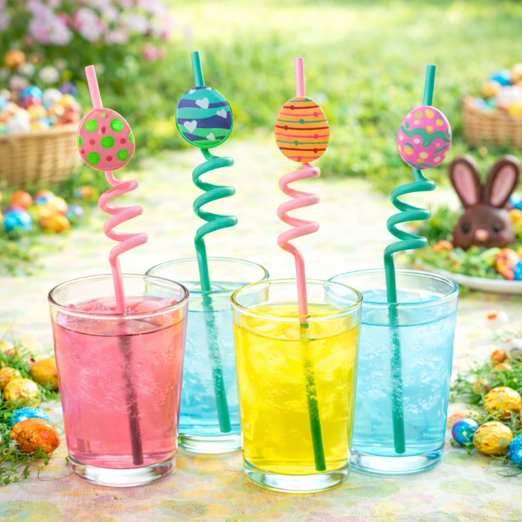 Canudos Espiral para Drinks Tema Ovos de Páscoa Tendência 2026 Silver Festas