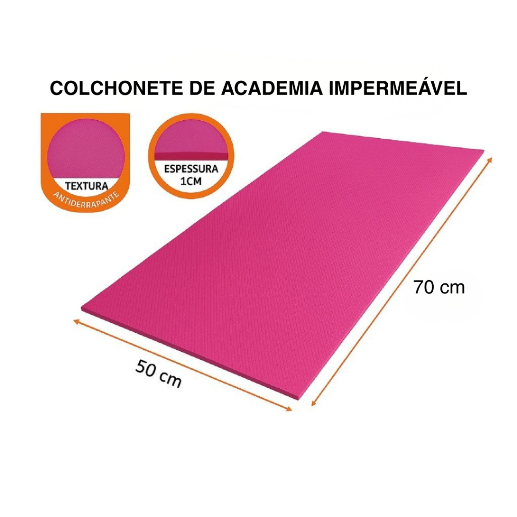 Colchonete Tatame Tapete 70x50x1cm Espessura 10mm Rosa Antiderrapante Ioga Yoga Ginástica