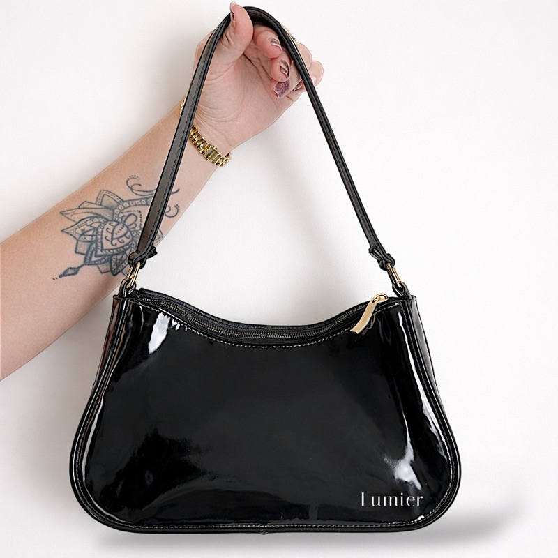 Bolsa Baguete Feminina Compacta com Couro Brilhante em Oferta na Shopee