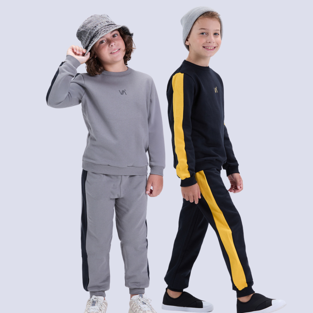 Conjunto Infantil de Inverno Masculino Moletom Faixas Laterais