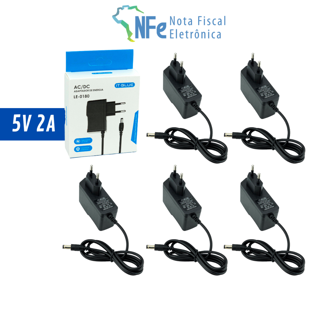 Kit 5 Fonte Alimentação 5V 2A 110V 220V P4 Estabilizada 2 Amperes - Switch Roteador Conversor