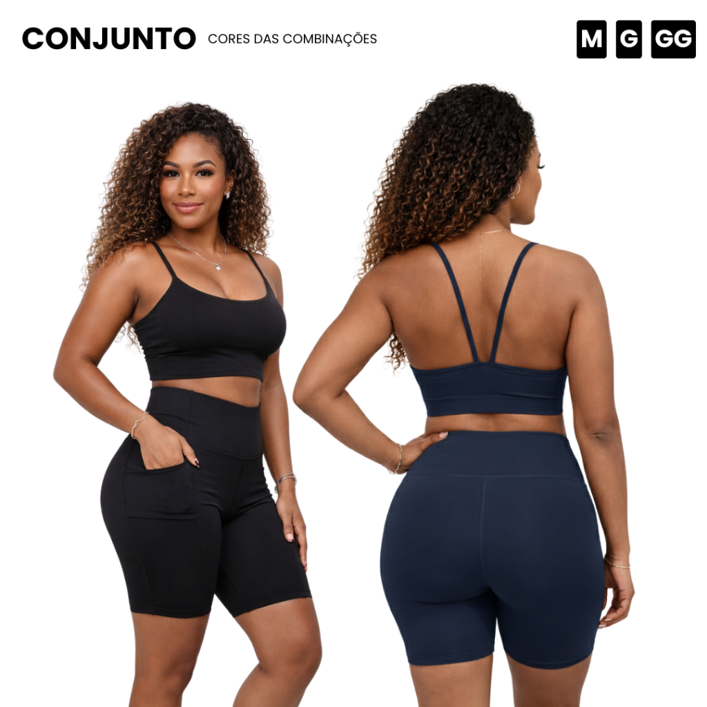 Conjunto Fitness Shorts Com bolso Top De Alça Conjunto Feminino Fitness Suplex Premium Roupa de Academia Treino Corrida