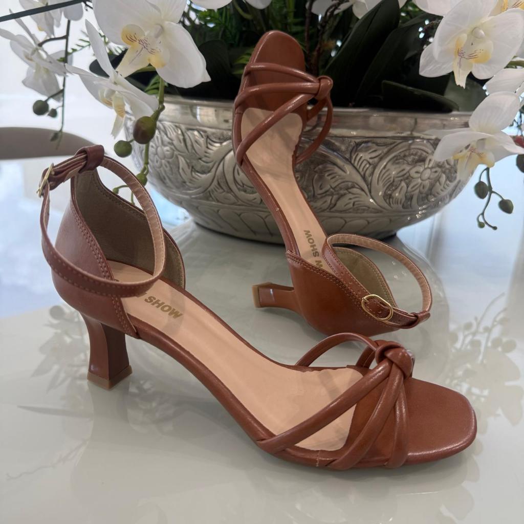 Sandalia Feminina Salto Taça  Baixo Tiras Confortável detalhe nó Leve Dia Dia Casual Clássica Original em Oferta na Shopee