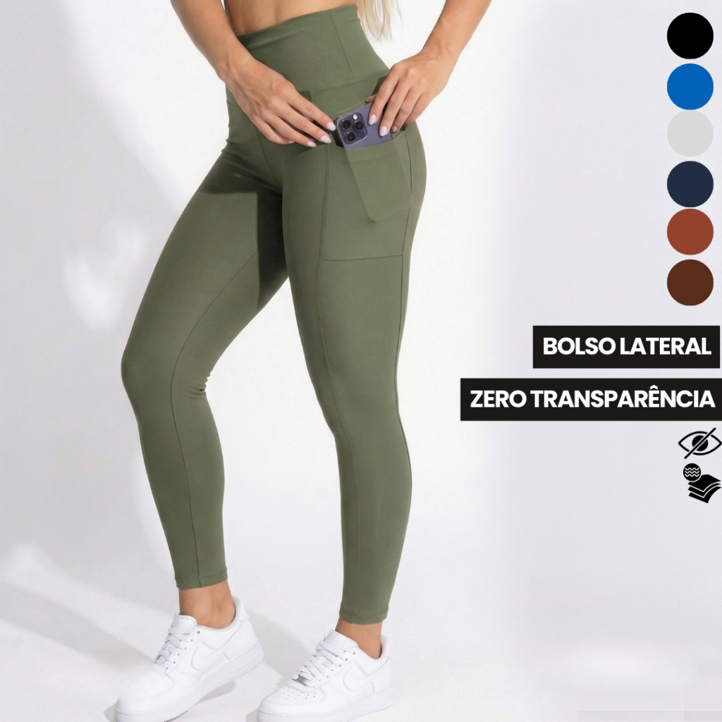 Legging Feminina Com Bolso ZERO TRANSPARÊNCIA Academia Crossfit Treino Corrida Suplex Premium