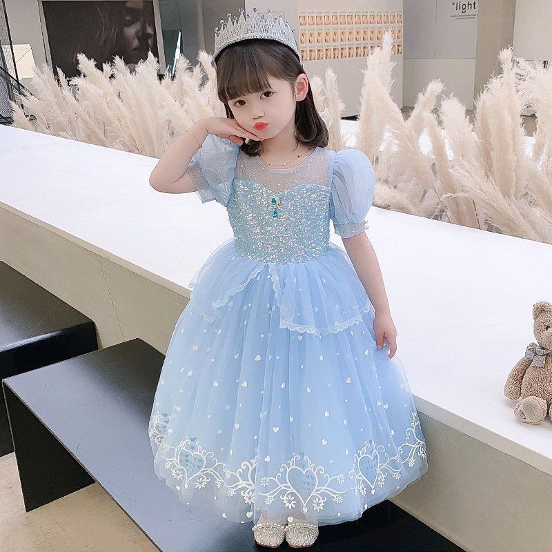 Vestido de Princesa Azul Gelo para Meninas - Vestido de Tule para Apresentações, Tema de Gelo, Nova Coleção