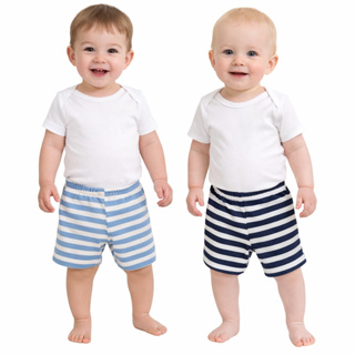 Shorts Bebê Listrado Algodão com Elástico Confortável Masculino +1BB em Oferta na Shopee