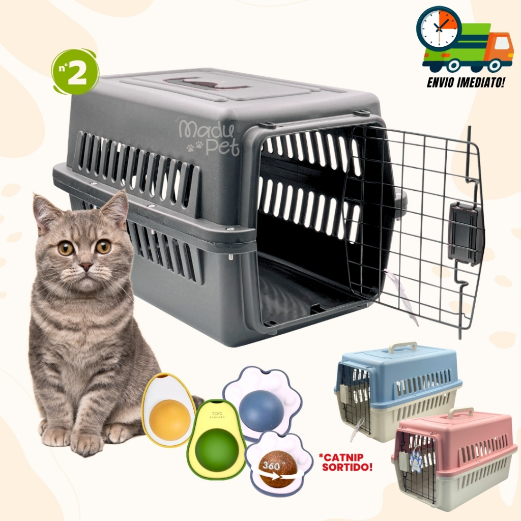 Kit Caixa de Transporte Para Gatos Porta de Ferro Resistente Pet até 10kg + CatNip Erva do Gato em Oferta na Shopee