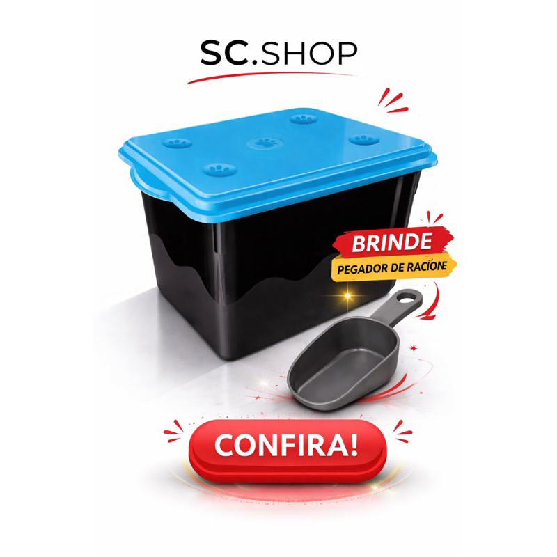 Porta Ração para Pets com Tampa Hermética até 8kg + Pá Coletora de Brinde