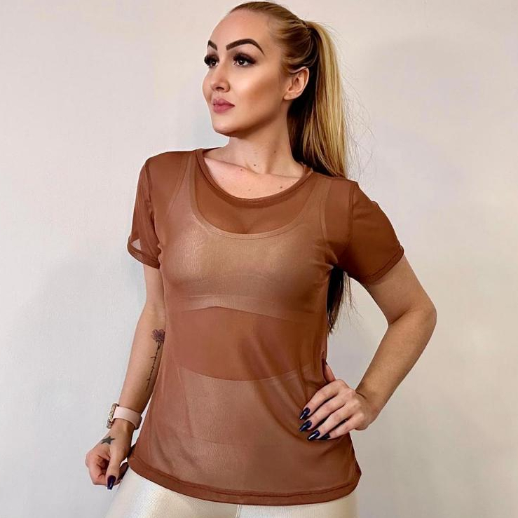 Blusa Feminina de Tulê Academia Caminhada Corrida Crossfit Pilates