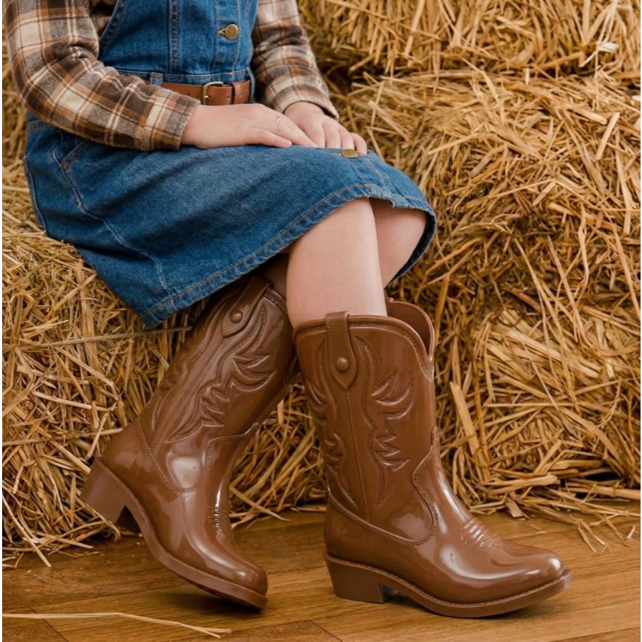 Bota Texana Infantil Feminina Botinha Cano Alto PVC Leve Rodeio Solami
