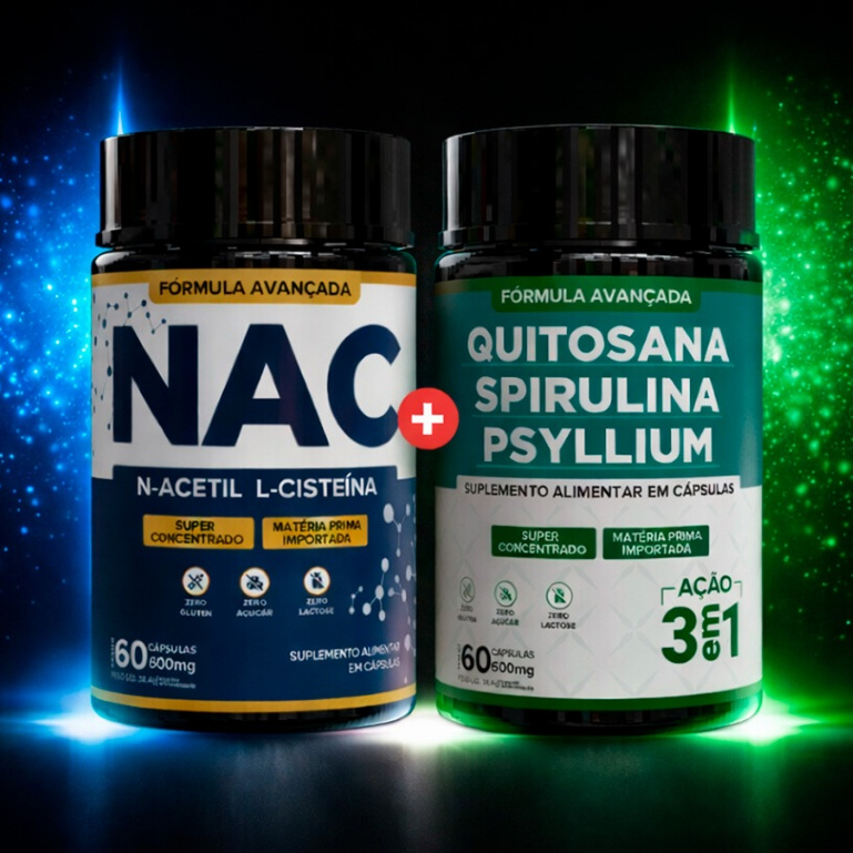 NAC + Mix Spirulina Ação 3 em 1 – Suplemento Alimentar | Kit 120 Cáps 500mg