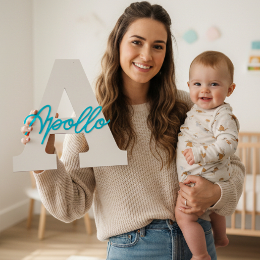 Placa com Nome e inicial personalizada em Acrílico + MDF para quarto de bebe em Oferta na Shopee