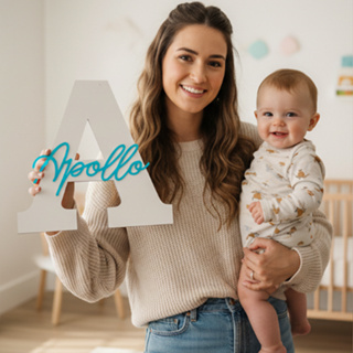 Placa com Nome e inicial personalizada em Acrílico + MDF para quarto de bebe em Oferta na Shopee