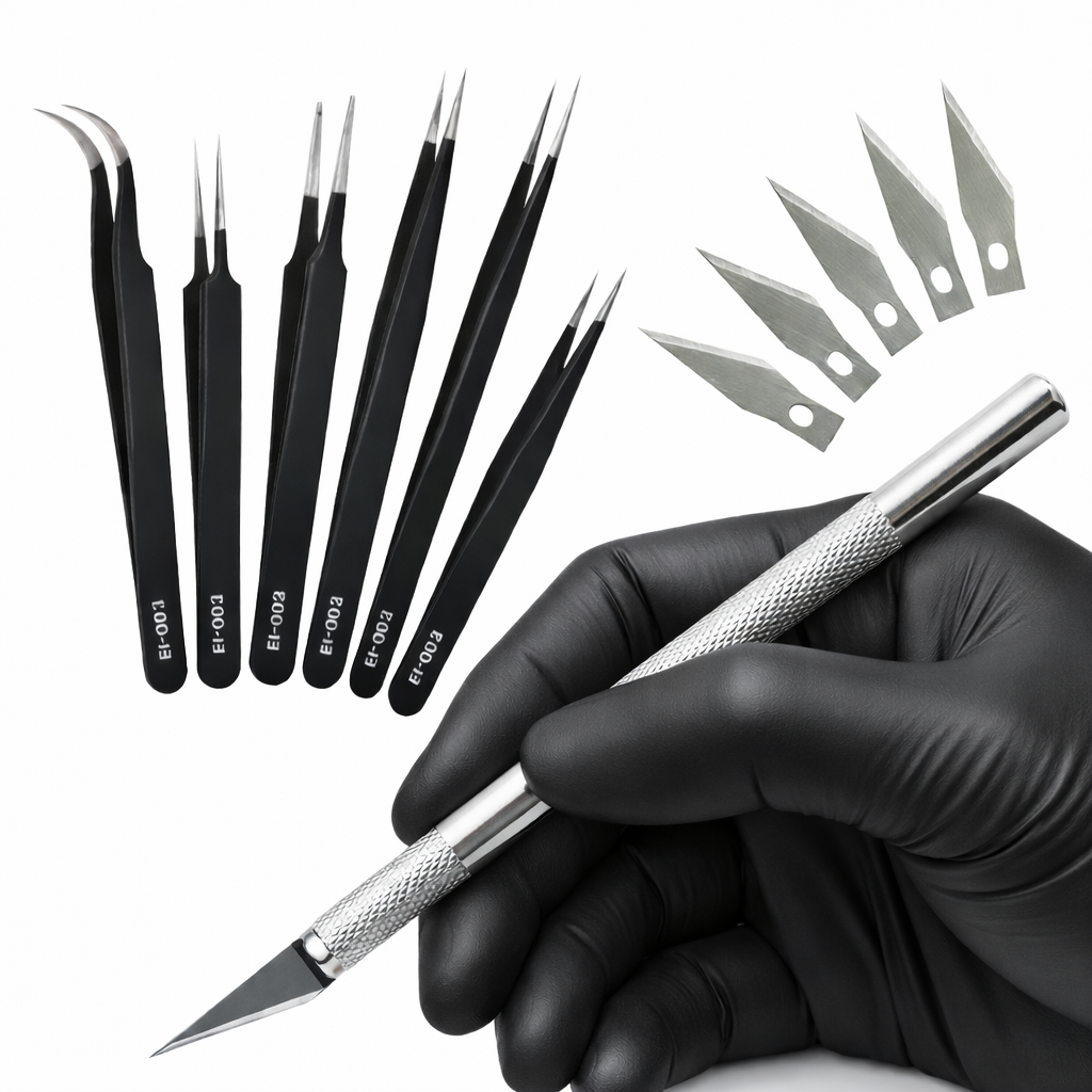 Estilete De Precisão Bisturi 5 Laminas + 6 Pinças Artesanato Bijuterias