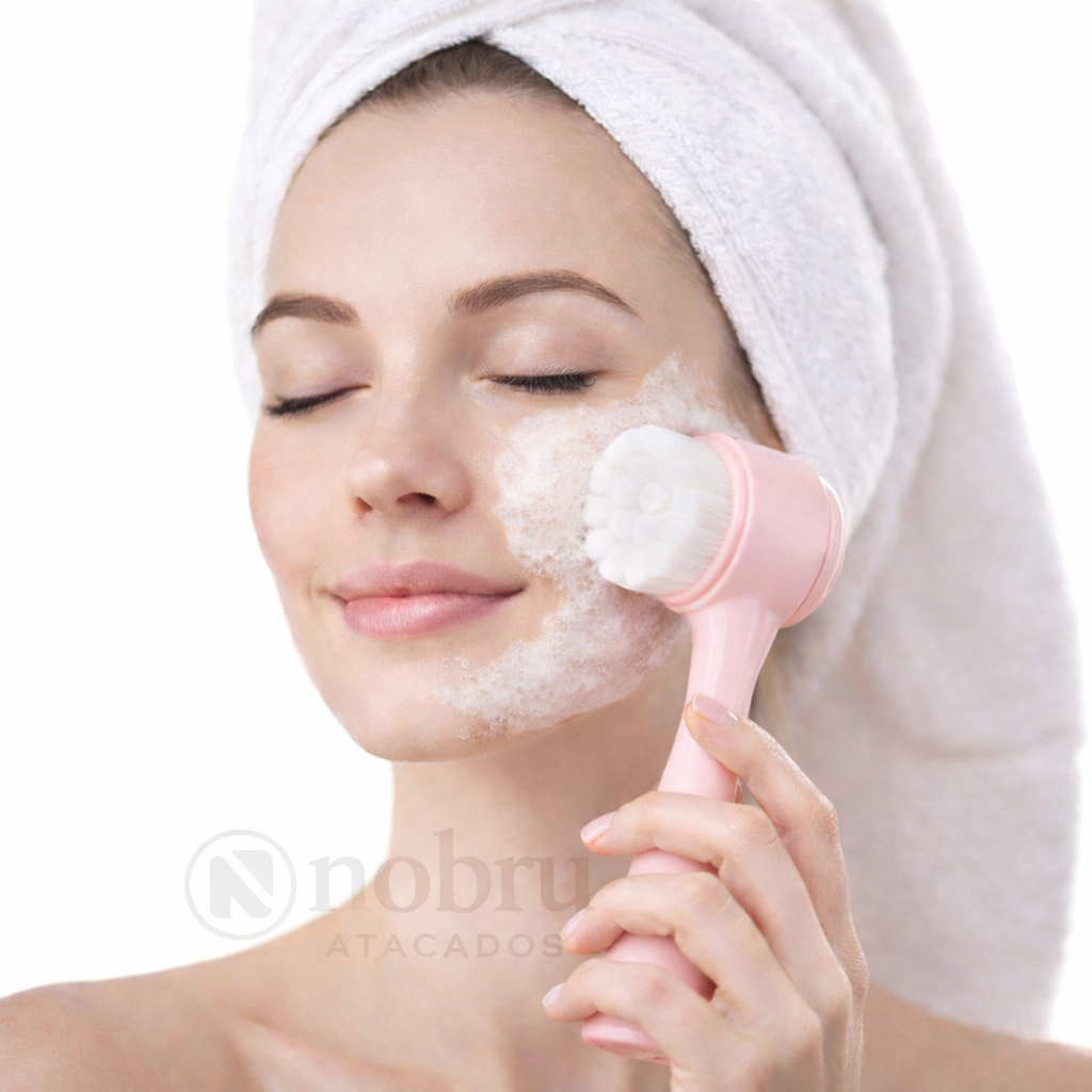 Escova de Limpeza Facial 2 em 1 Silicone e Cerdas Macias Esfoliante Massageadora